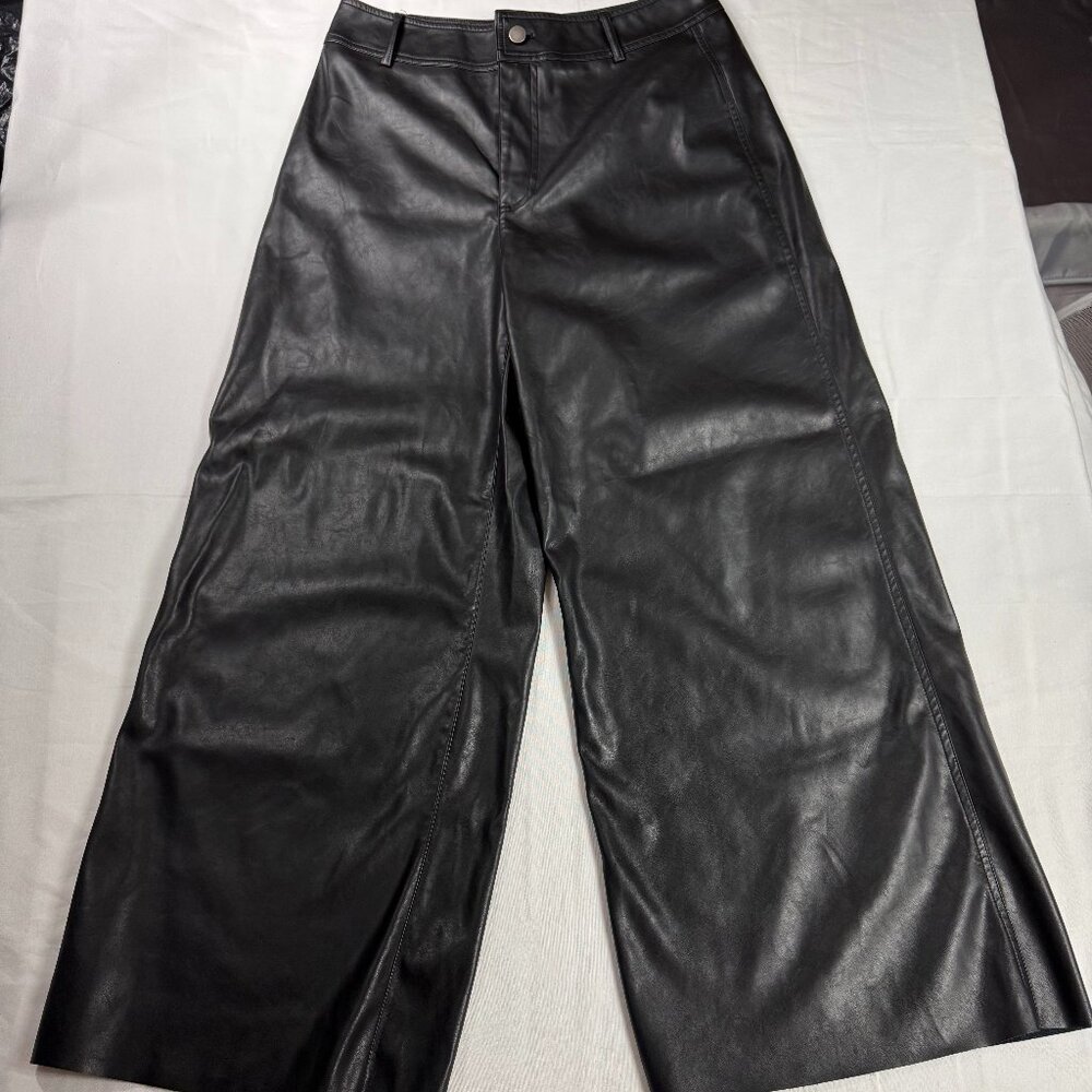 Mustard Seed Women’s Black Vegan Leather Wide Leg Pants High Rise Size L